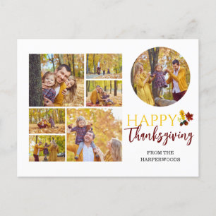 Floral Fall Modern Happy thanksgiving family photo Holiday Postcard