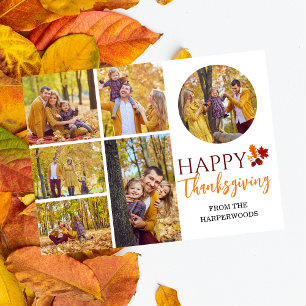 Floral Fall Modern Happy thanksgiving family photo Holiday Postcard