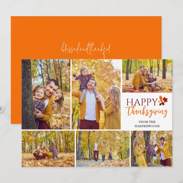 Floral Fall Modern thanksgiving family photo Holiday Card (Front/Back)