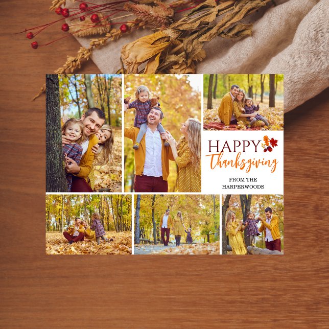 Floral Fall Modern thanksgiving family photo Holiday Postcard (Creator Uploaded)