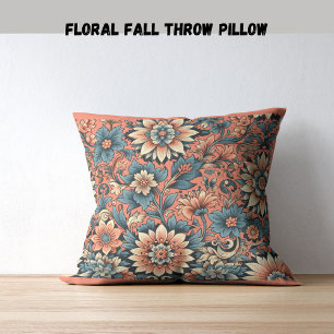 Floral fall peach & blue bloom cushion