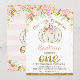 Floral Fall Pumpkin 1st Birthday Invitation