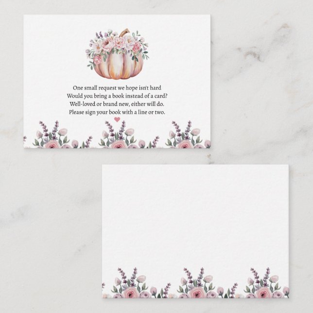 Floral Fall Pumpkin Baby Shower Book Request  Enclosure Card (Front/Back)