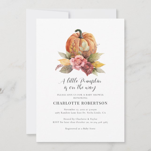 Floral Fall Pumpkin Baby Shower Invitation (Front)