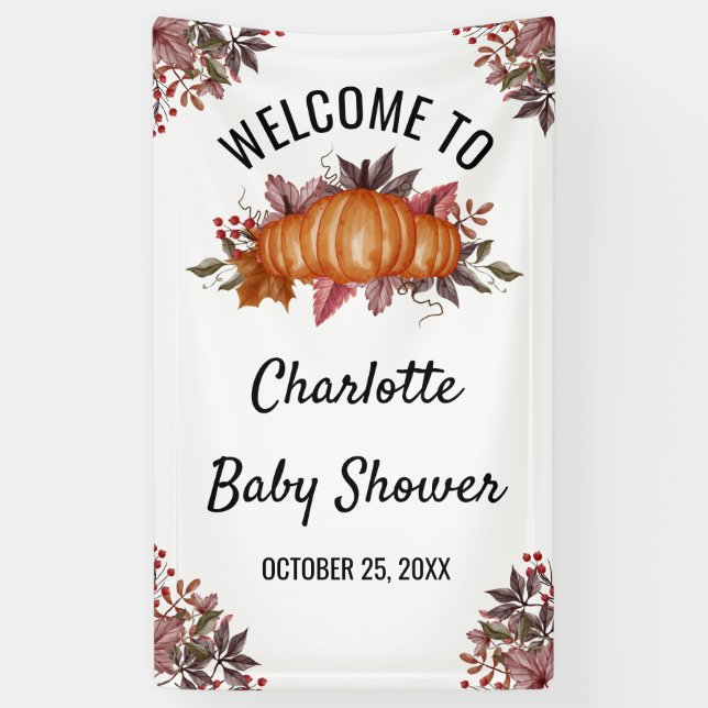 Floral & Fall Pumpkin Baby Shower Welcome  Banner (Vertical)