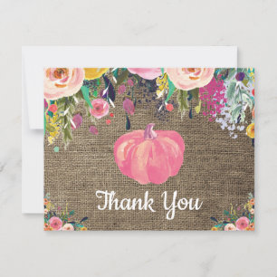 Floral Fall Pumpkin Burlap Thank You Card