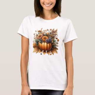Floral Fall Pumpkin Centerpiece with Autumn Flower T-Shirt