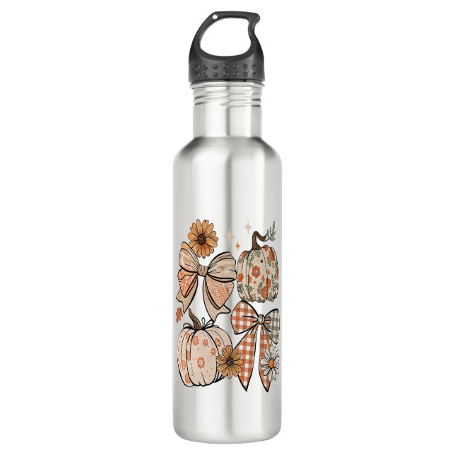 Floral Fall Pumpkin Coquette Boho Fall Bow 710 Ml Water Bottle (Front)