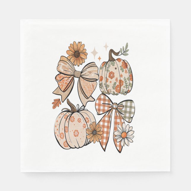 Floral Fall Pumpkin Coquette Boho Fall Bow Napkin (Front)