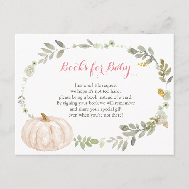 Floral Fall Pumpkin Greenery Baby Shower Books Postcard (Front)