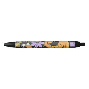 Floral Fall Pumpkin Halloween Black Ink Pen