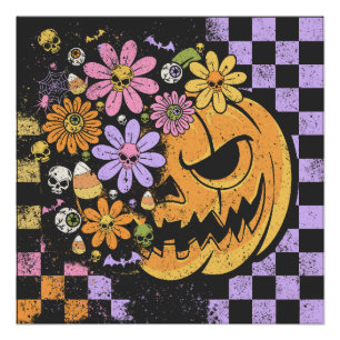 Floral Fall Pumpkin Halloween Poster