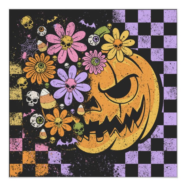Floral Fall Pumpkin Halloween Poster (Front)