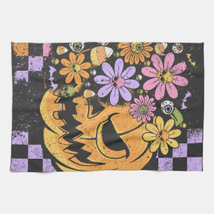 Floral Fall Pumpkin Halloween Tea Towel