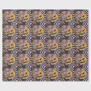 Floral Fall Pumpkin Halloween Wrapping Paper
