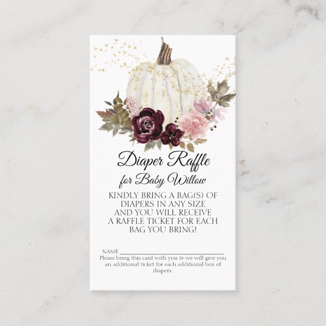 Floral Fall Pumpkin Pink Gold Red Diaper Raffle Business Card (Front)