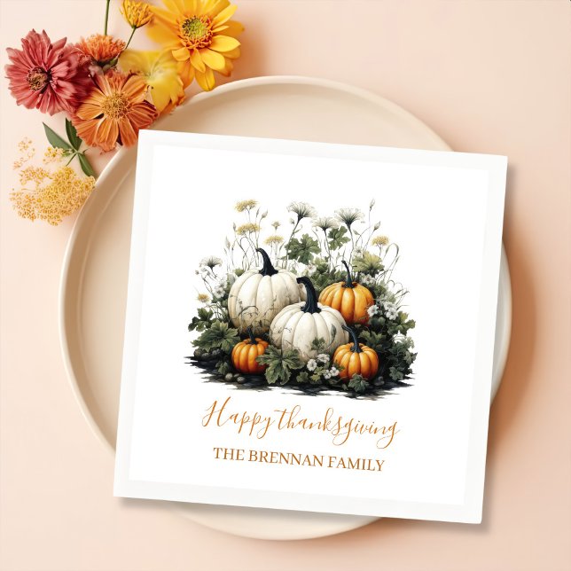 Floral Fall Pumpkin Thanksgiving Dinner Napkins (Creator Uploaded)
