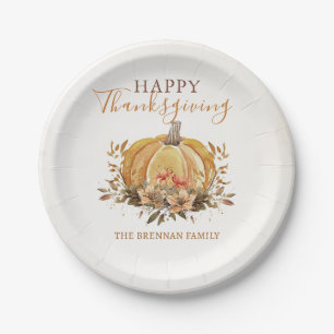 Floral Fall Pumpkin Thanksgiving Dinner Paper Plate