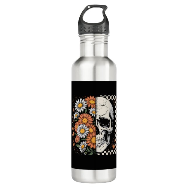 Floral Fall Skeleton Boho Halloween 710 Ml Water Bottle (Front)