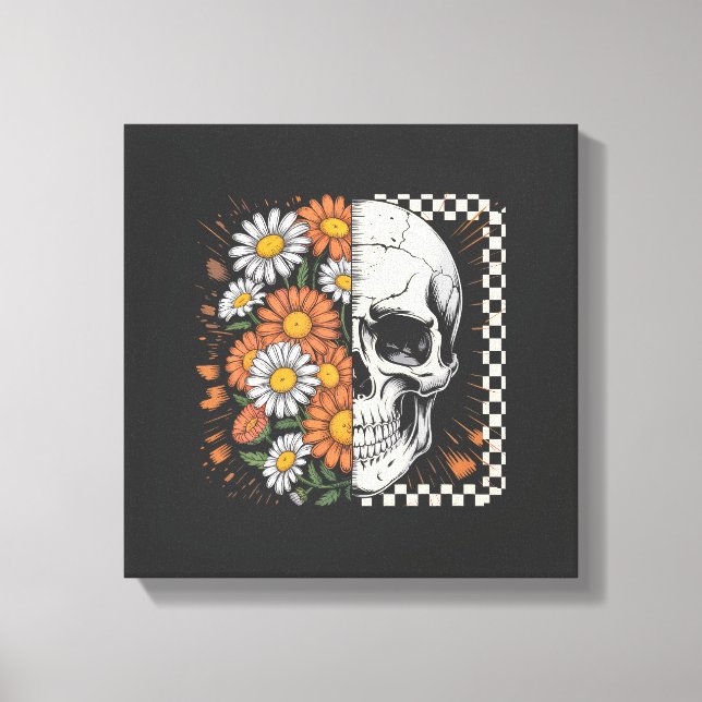 Floral Fall Skeleton Boho Halloween Canvas Print (Front)