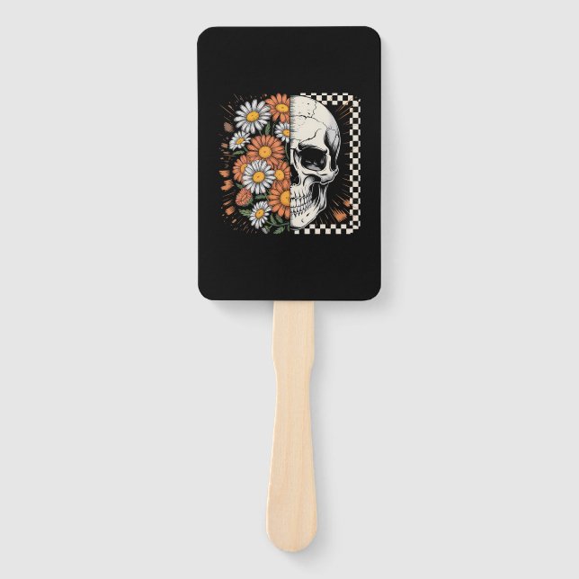 Floral Fall Skeleton Boho Halloween Hand Fan (Front)