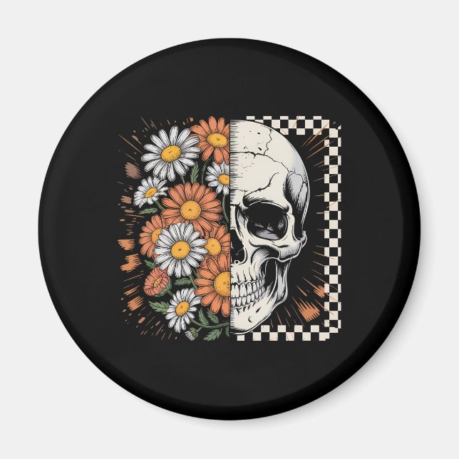 Floral Fall Skeleton Boho Halloween Magnet (Front)