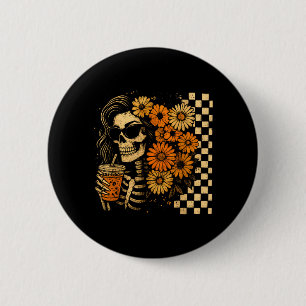 Floral Fall Skeleton Coffee Mum Halloween Retro 6 Cm Round Badge
