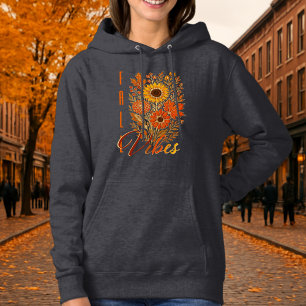 Floral Fall Vibes-Gold Outlined Modern Typography Hoodie
