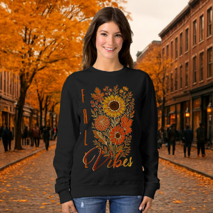 Floral Fall Vibes-Gold Outlined Modern Typography Sweatshirt