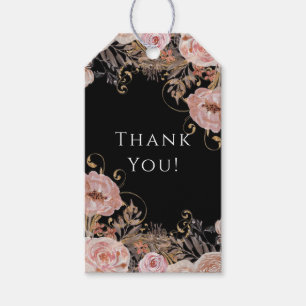 Floral Fall Watercolor Black Blush Pink Rose Gold Gift Tags