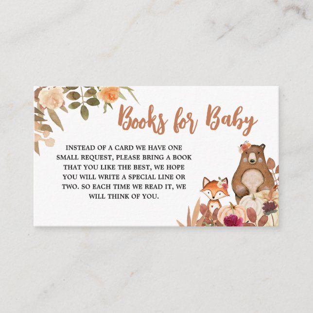 Floral Fall Woodland Baby Shower Books for Baby Enclosure Card (Front)