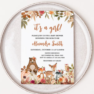 Floral Fall Woodland Baby Shower Invitation