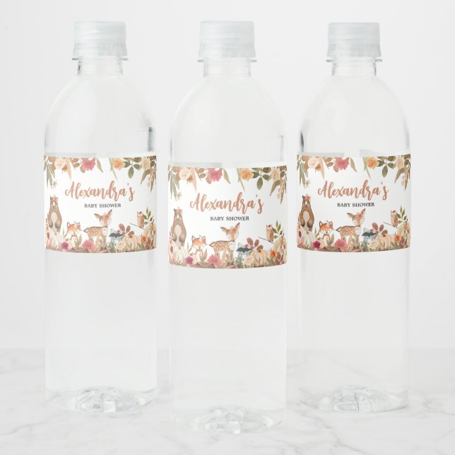 Floral Fall Woodland Baby Shower Water Bottle Label (Bottles)