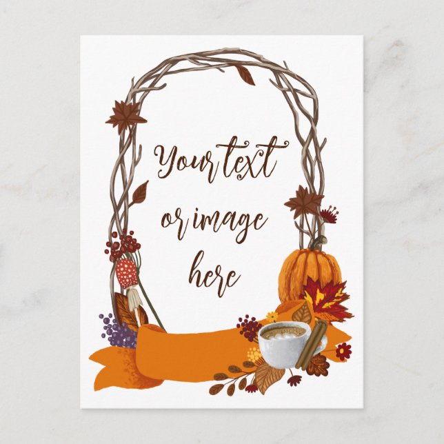 Floral Fall Wreath Autumn Flowers Pumpkin Coffee Holiday Postcard (Front)