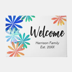 Floral Family Name Established Welcome Doormat