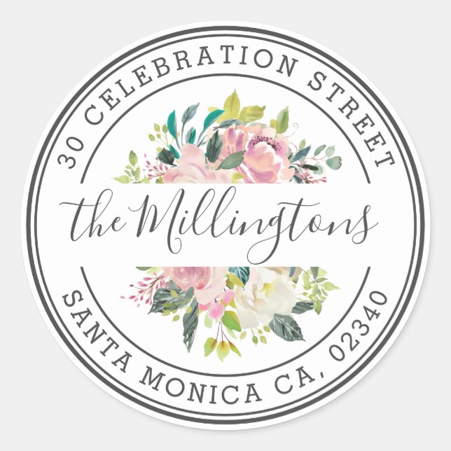Floral Family Name Return Address Envelope Seal (Front)