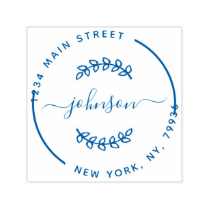 Floral Family Name Return Address Self-inking Stamp
