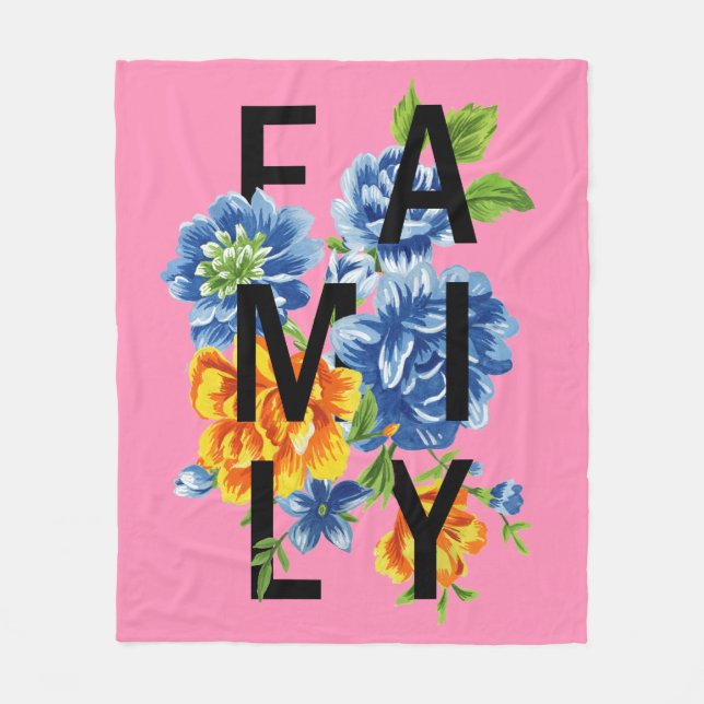 Floral Family Quote Fleece Blanket (Front)