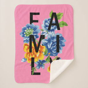 Floral Family Quote Sherpa Blanket