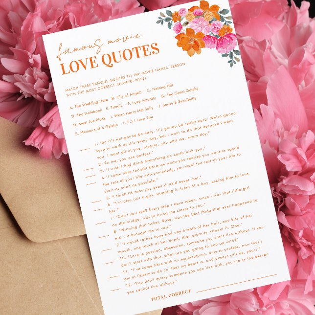 Floral Famous Movie Love Quotes Bridal Shower Game (Creator Uploaded)