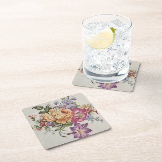Floral Fancy  Square Paper Coaster (Insitu)