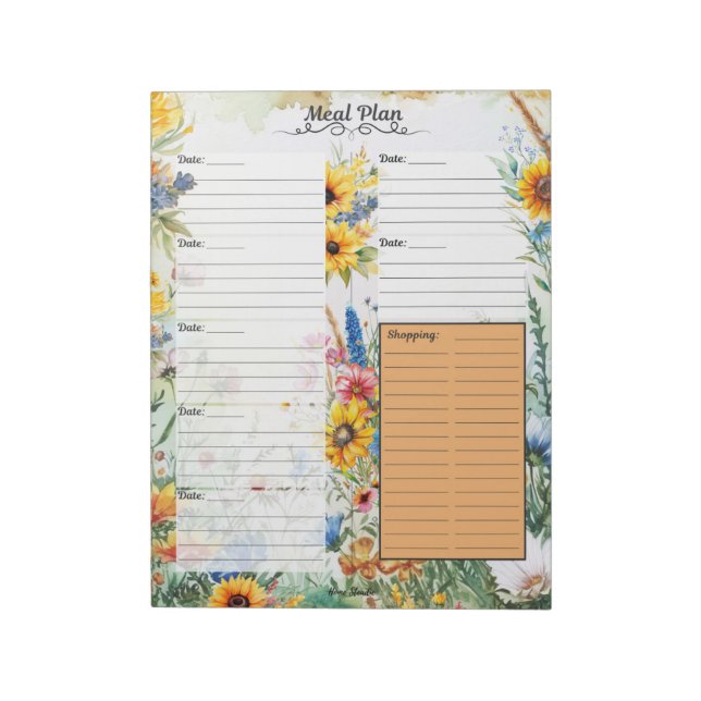 Floral Fantasy 7 Day Meal Planner Notepad (Rotated)