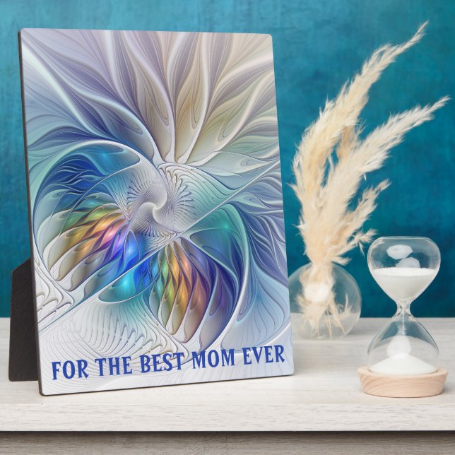 Floral Fantasy, Abstract Fractal Flower Best Mum Plaque (Side)