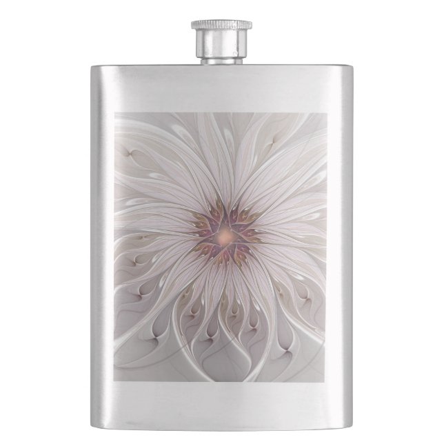 Floral Fantasy, Abstract Modern Pastel Flower Hip Flask (Front)