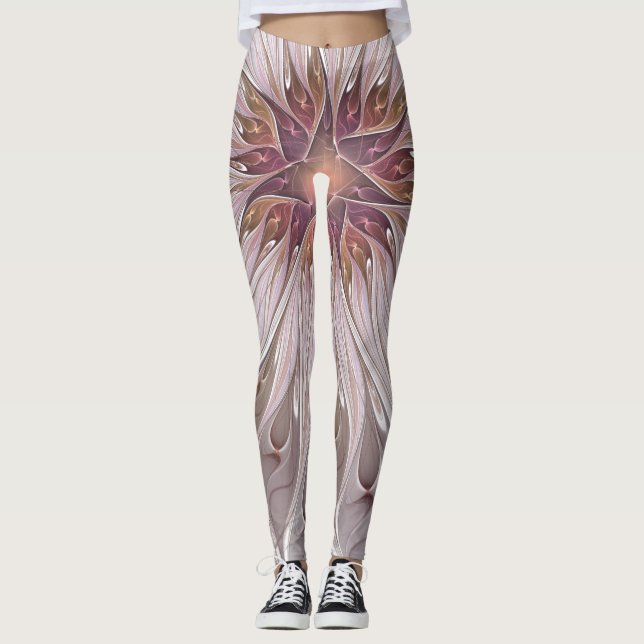 Floral Fantasy, Abstract Modern Pastel Flower Leggings (Front)