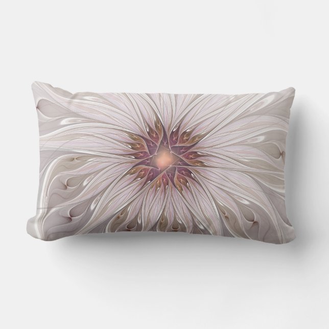 Floral Fantasy, Abstract Modern Pastel Flower Lumbar Cushion (Front)