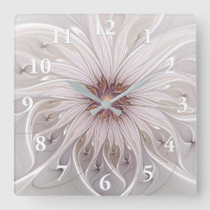 Floral Fantasy, Abstract Modern Pastel Flower Square Wall Clock