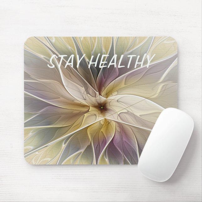 Floral Fantasy Aubergine Abstract Fractal Own Text Mouse Mat (With Mouse)