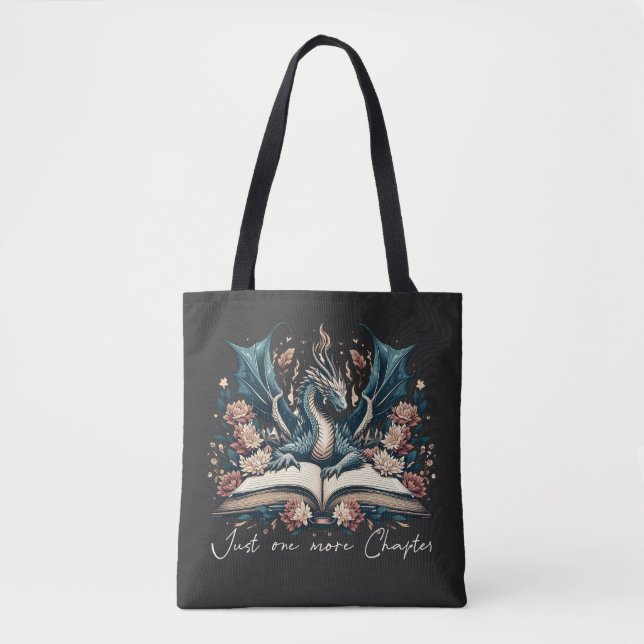 Floral Fantasy Book Dragon Tote Bag (Front)