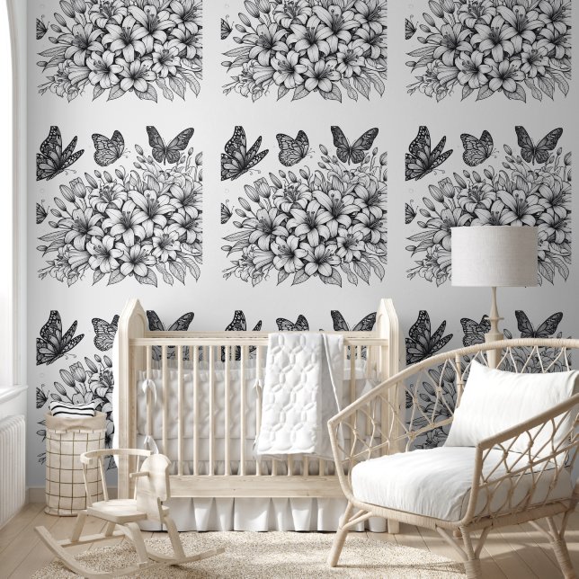 Floral Fantasy Butterfly Colouring  Wallpaper (Kids)